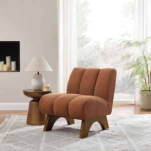 COZY Burnt Orange Fabric Accent Slipper Chair with Wood Legs
