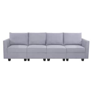 112.8 in. Modern 4 Piece Upholstered Sectional Sofa Bed - Gray Linen - Sofa Couch for Living Room/Office