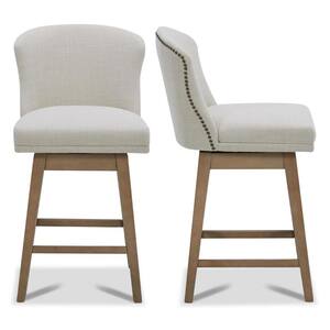 26 in. Elsie Linen High Back Wood Swivel Counter Stool with Fabric Seat (Set of 2)