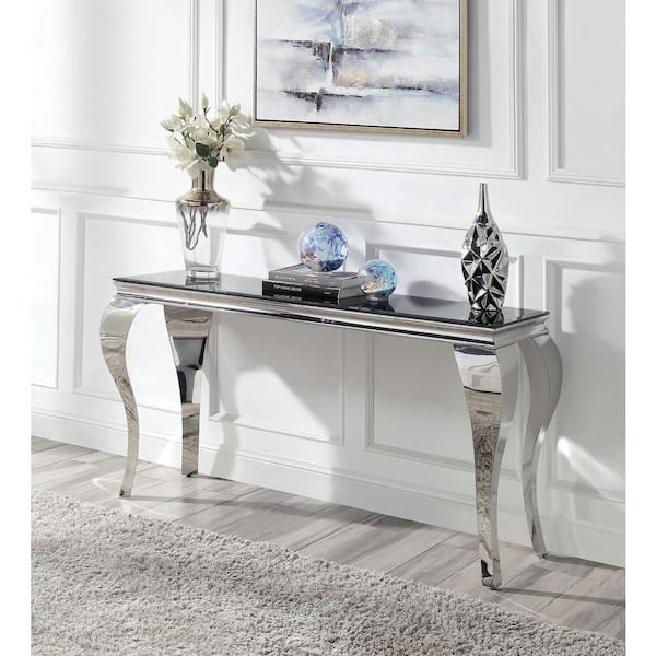 Furniture of America Mosgood 55 in. Black and Silver Rectangle Glass Console Table