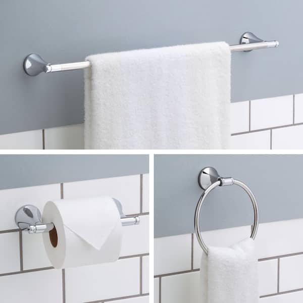 Foundations Design Series 3-Piece Bath Hardware Set 24 in. Towel Bar, Toilet Paper Holder, Towel Ring in Polished Chrome