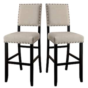 48 in. H Sania II Rustic in Ivory Linen Cream Wooden Bar Chair (Set of 2)