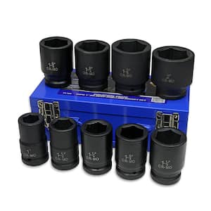 1 in. Drive Deep Impact Socket Set Cr-Mo 6-Point (1 in. to 2 in.) with Carrying Case (9-Piece)