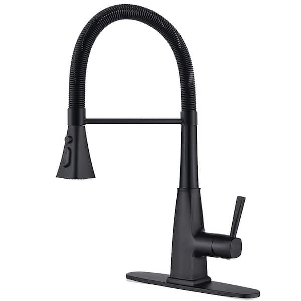 Stainless Steel 21 in. Single Handle Pull Down Sprayer Kitchen Faucet with 3 Mode Spray 360° Spout Swivel in Matte Black