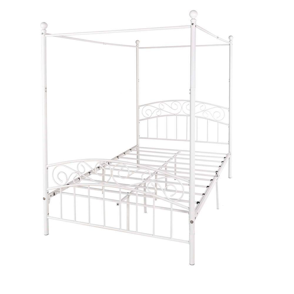 wetiny White Full Canopy Bed Frame 1221BF715FWH The Home Depot