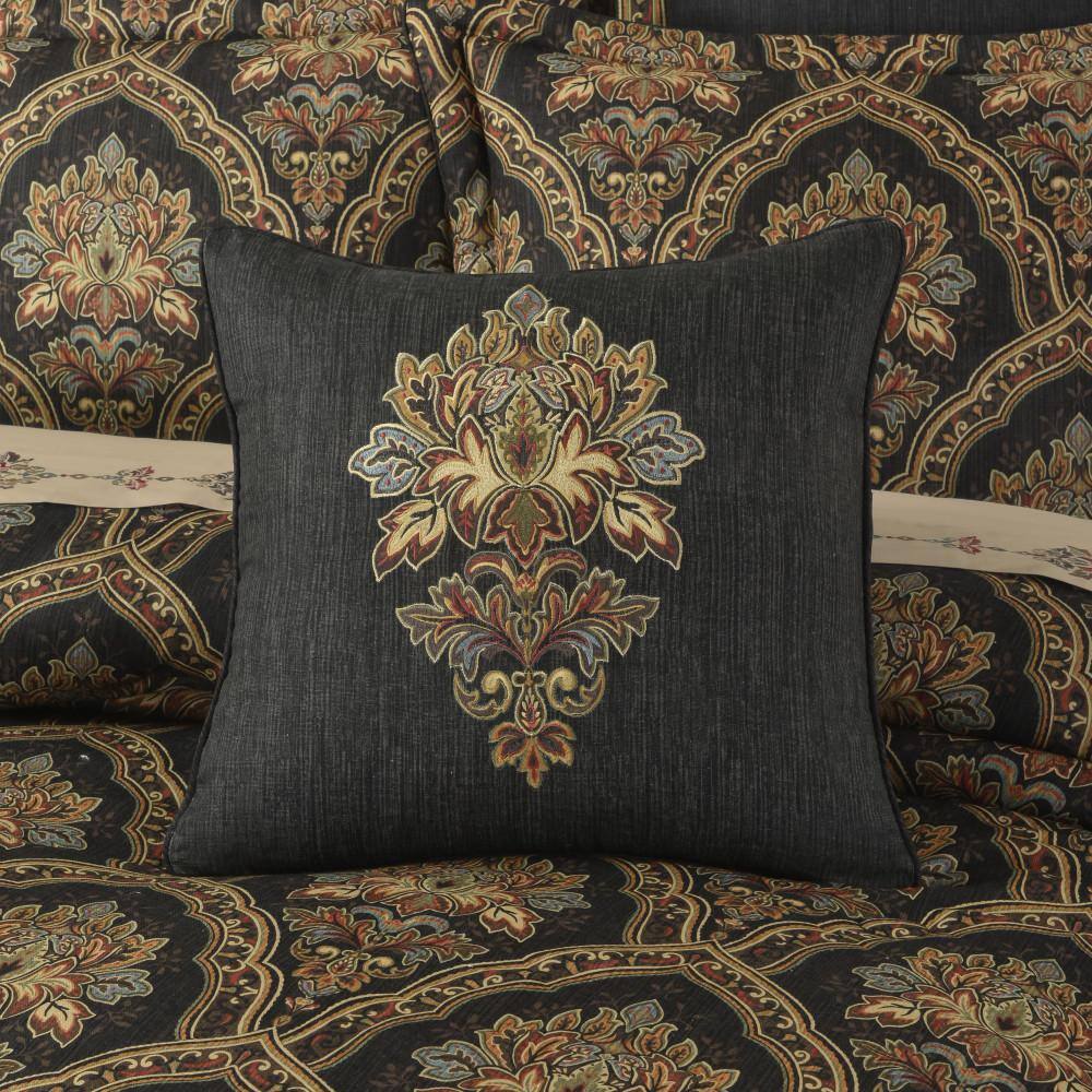 Michalina 18" Black Damask Cotton Decorative Pillow