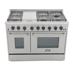 Pro-Style 48 in. 6.7 cu. ft. Double Oven Propane Gas Range with Griddle and Convection Oven in Stainless Steel
