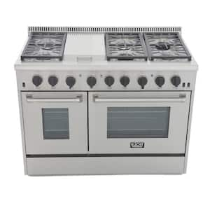 Pro-Style 48 in. 6.7 cu. ft. Double Oven Propane Gas Range with Griddle and Convection Oven in Stainless Steel