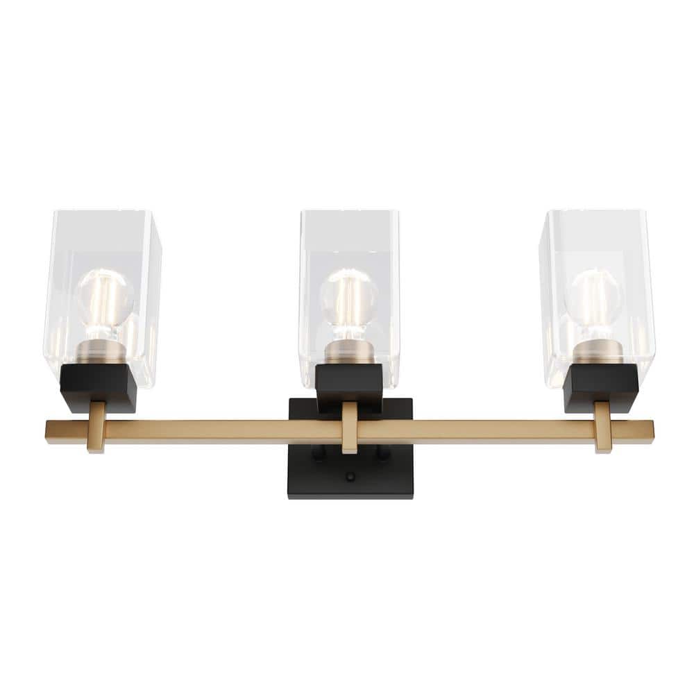 28.35 in. 4-Light Modern Black and Gold Vanity Light Over Mirror Vintage Sc