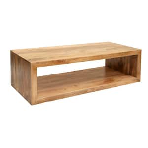 Keli 58 in. Natural Brown Rectangle Mango Wood Coffee Table with Open Cube and 1-Shelf
