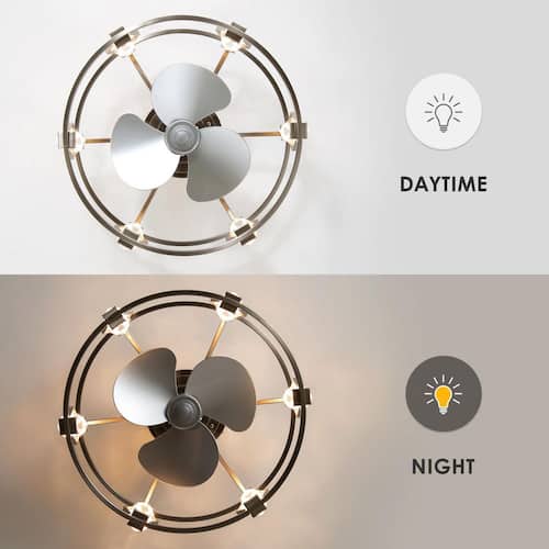 21 in. Indoor Satin Nickel Modern Caged 6-Speed Ceiling Fan with Light LED Light and Remote Control Included Ceiling Fans