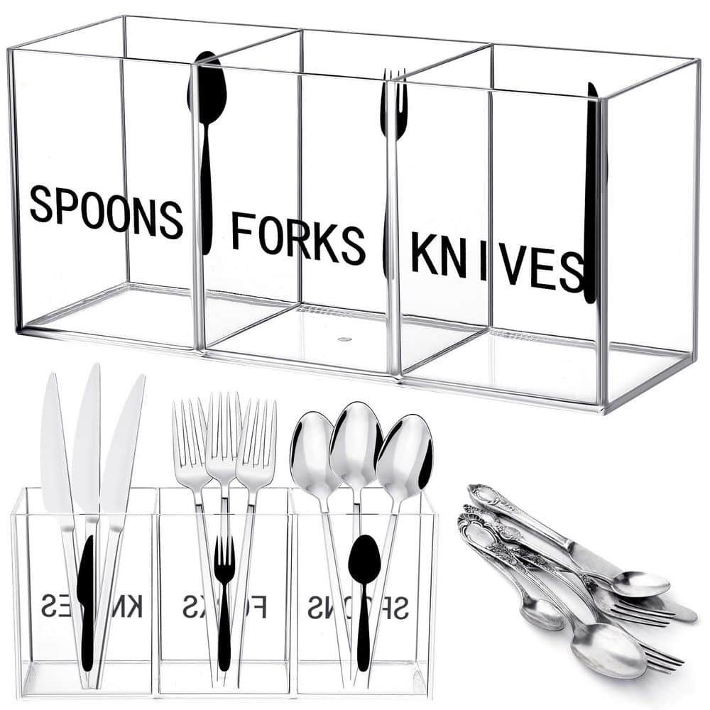 3.5 in. H x 2.5 in. W x 7.8 in. D Modern Clear Acrylic Kitchen Utensil Organizer 1 Set Flatware Storage Caddy