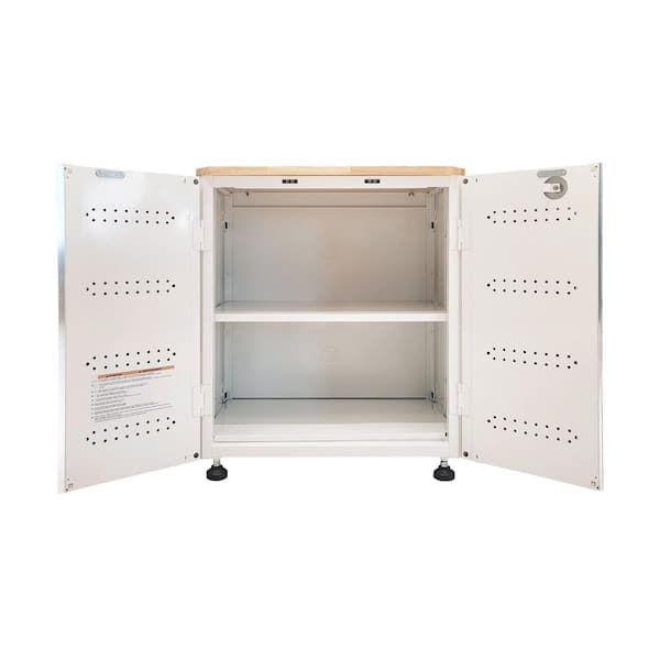 Husky - HUSKY 28 in. W x 33 in. H x 19 in.D Folding 22-Gauge Steel 1-Piece Garage Storage System in White w/ Wooden Worktop