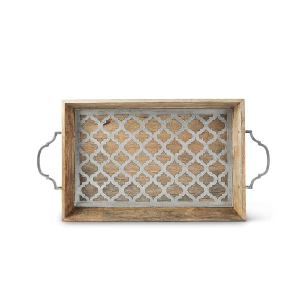 GG COLLECTION 26-Inch Long by 14-Inch Wide Wood and Metal Heritage Collection Tray