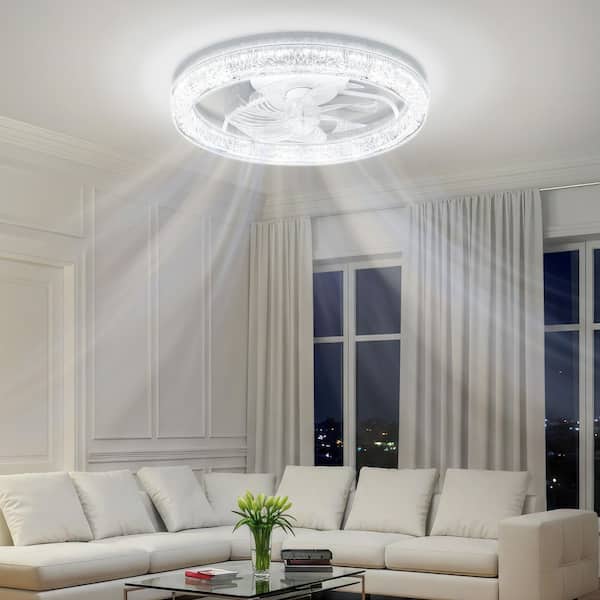 20 in. Standard Indoor White Low Profile Ceiling Fan Dimmable Color Temperature Integrated LED with Remote Control