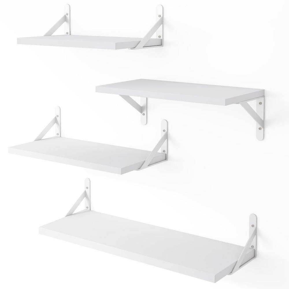4-Piece Different Sizes Wall Mounted Wood Floating Shelves for Home, White price history on PriceWatchPro