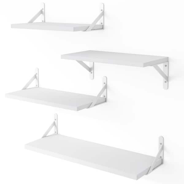 Angel Sar 4-Piece Different Sizes Wall Mounted Wood Floating Shelves for Home, White
