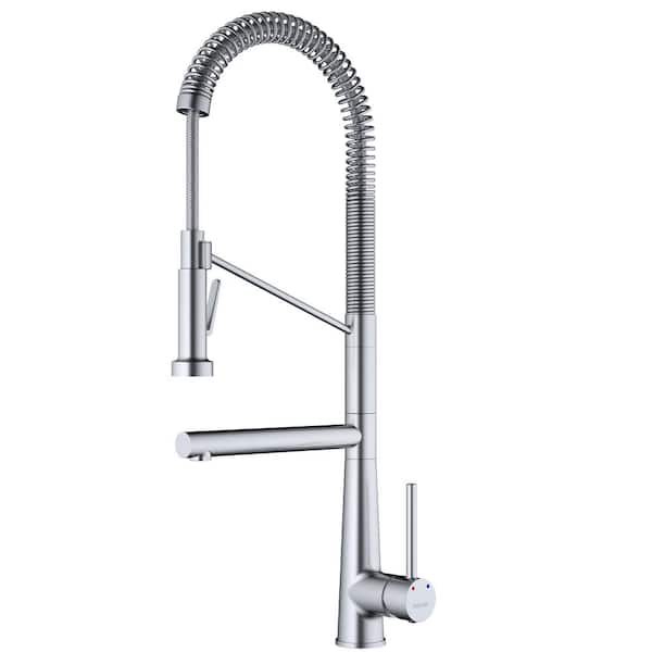 Tumba Single Handle Pull-Down Sprayer Kitchen Faucet in Stainless Steel