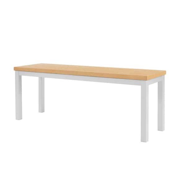 StyleWell Donnelly White Metal Dining Bench with Natural Finish Wood Seat (48 in. W x 18 in. H)