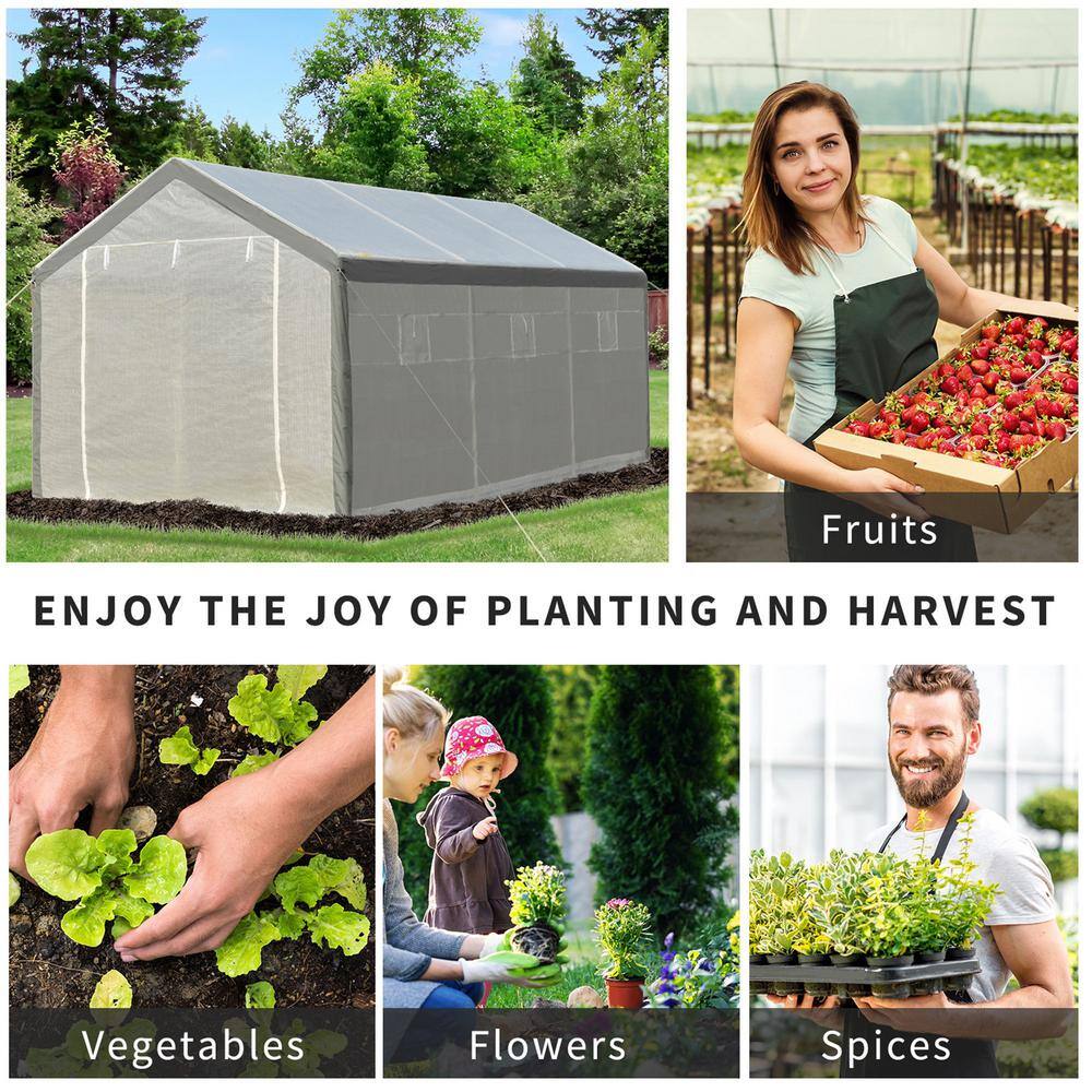 Outsunny Large Walk-In Greenhouse with Roll-Up Windows and Doors