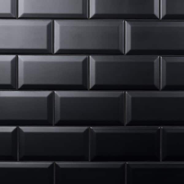 Crown Heights Beveled Matte Black 3 in. x 6 in. Ceramic Wall Tile (5.72 sq. ft./Case)