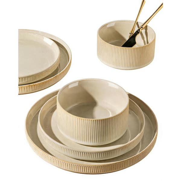 12-Piece Cappuccino Modern Ceramic Kitchen Dinnerware Sets with Plates and Bowls (Service for 4)