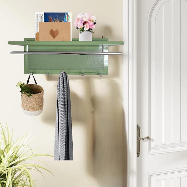 Cesicia Green Metal Powder Wall Mounted Coat Hook with Shelf