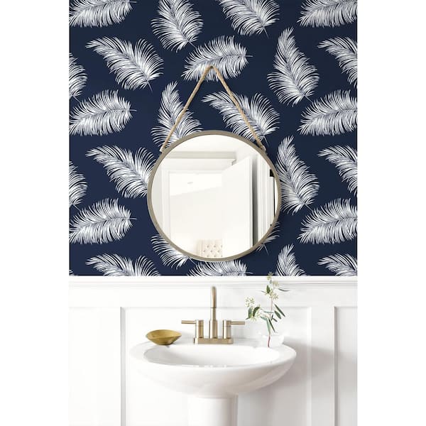 Luxe Haven Navy Blue Tossed Palm Peel and Stick Wallpaper (Covers 40.5 sq. ft.)
