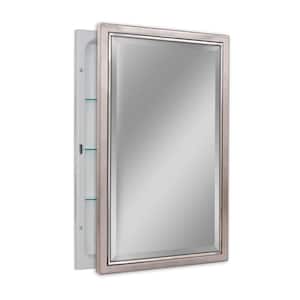 16 in. W x 26 in. H x 5 in. D Classic Framed Single Door Recessed Bathroom Medicine Cabinet in Brush Nickel and Chrome