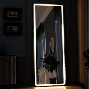 26 in. W x 68 in. H LED Light Rectangular White Aluminum Alloy Framed Rounded Full Length Mirror Floor Mirror