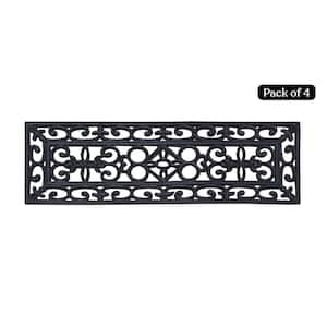 Scrollwork Black 10 in. H x 30 in. H Rubber Non Slip, Safety Mats for Kids, Stair Tread Cover Doormat, 4 Pieces