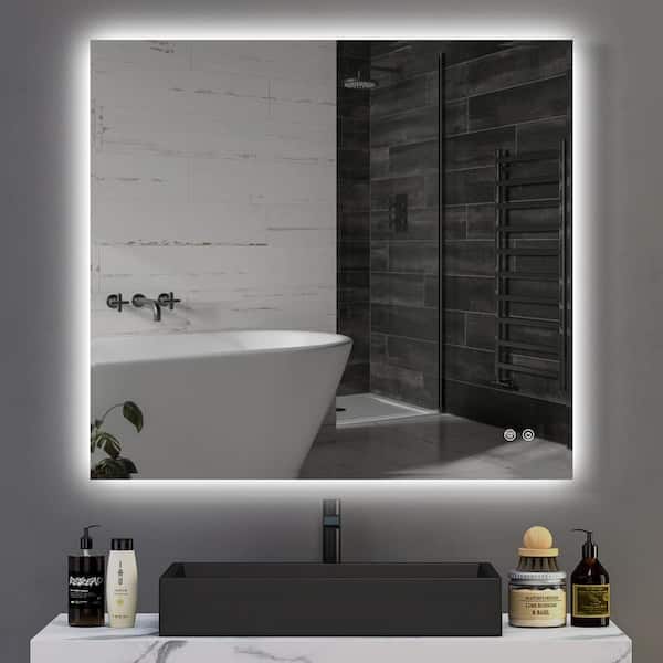 Unbranded 36 in. W x 36 in. H Large Square Frameless Anti-Fog LED Wall Bathroom Vanity Mirror in Silver, Back Light