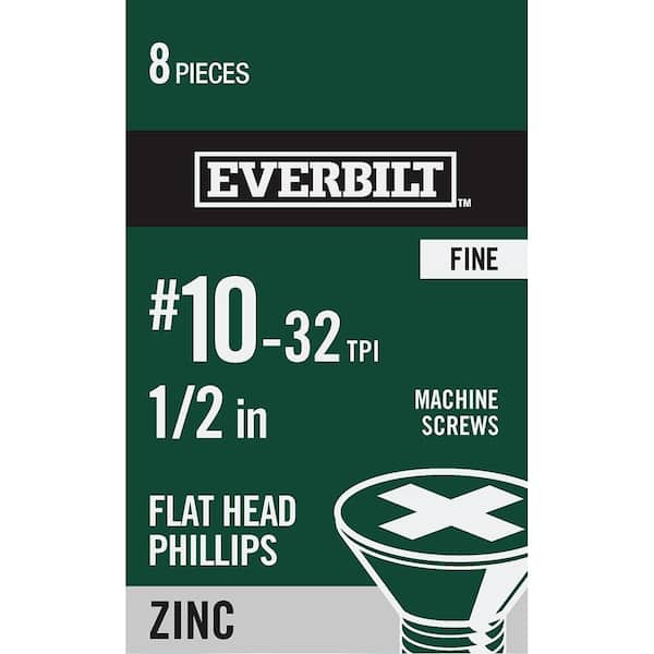 #10-32 x 1/2 in. Zinc Plated Phillips Flat Head Machine Screw (8-Pack)