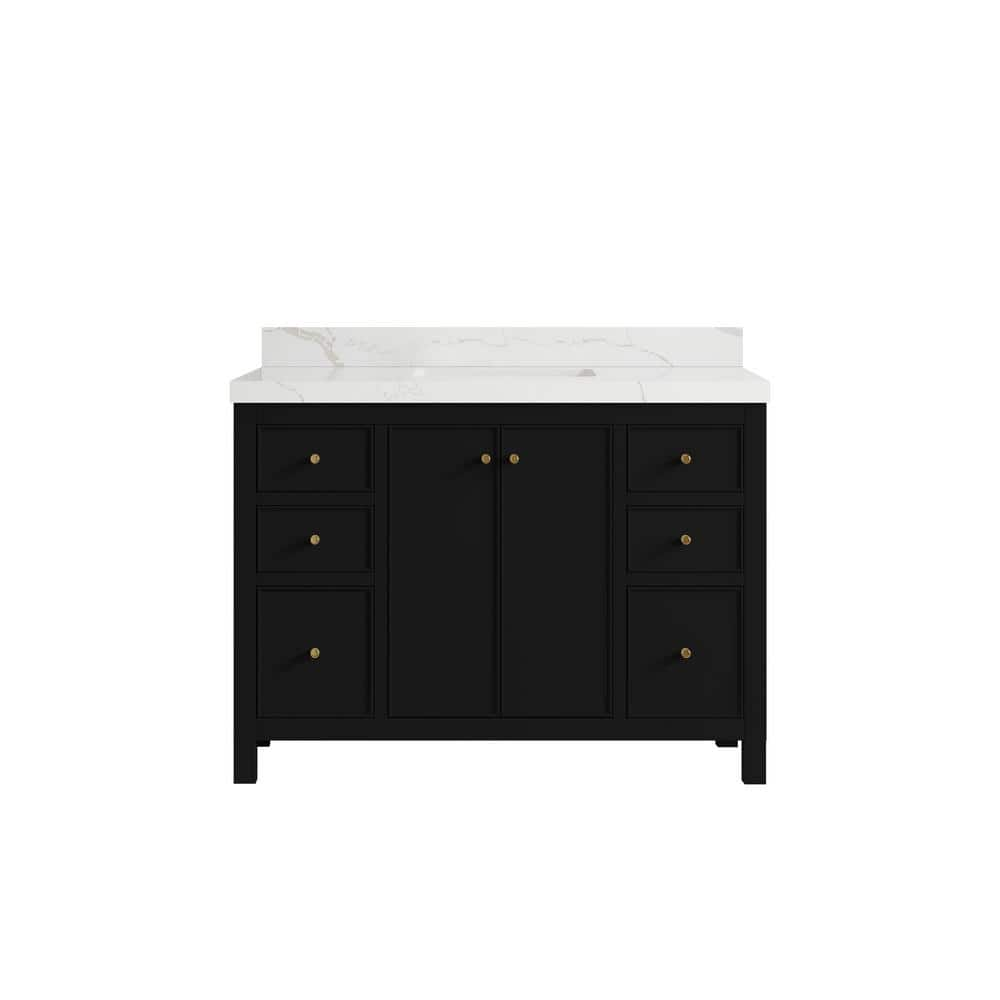 Chicago 48 in. W x 22 in. D x 36 in. H Single Sink Bath Vanity in Black with 2 in. Calacatta Laza qt. Top -  Willow Collections, CHI_BKCAZ48S