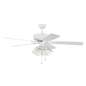 Pro Plus-104 52 in. Indoor Dual Mount White Ceiling Fan with 4-Light Clear Glass LED Light Kit