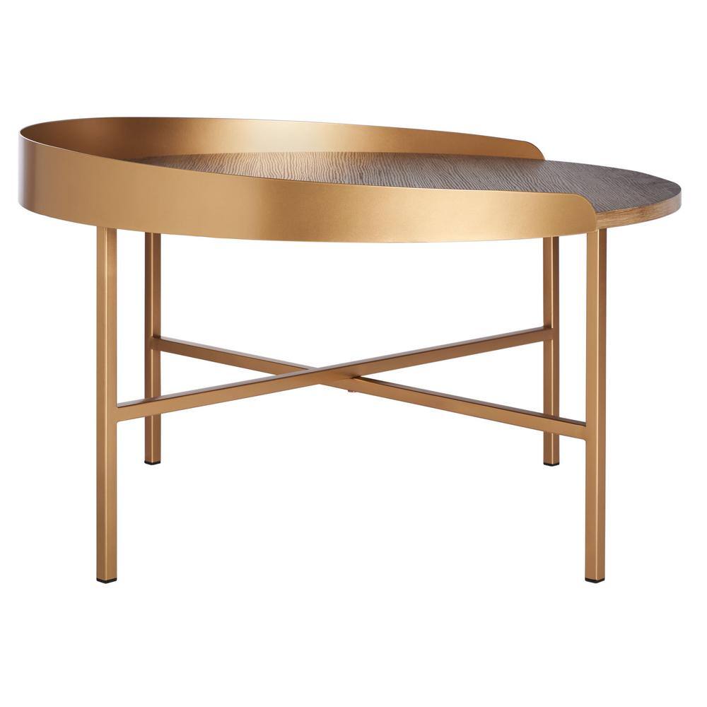 Prague Round Light Grey Oak and Gold Coffee Table