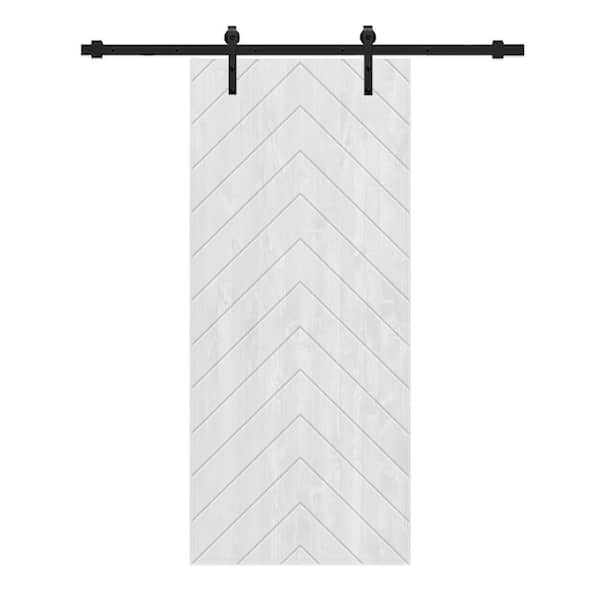 CALHOME Herringbone 24 in. x 80 in. Fully Assembled White Stained Wood Modern Sliding Barn Door with Hardware Kit