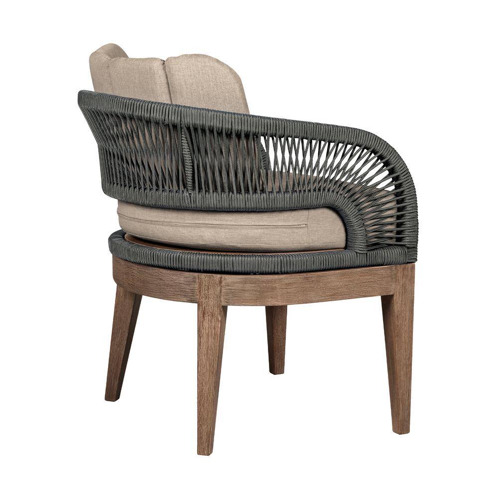 Orbit Eucalyptus Wood Dining Chair with Gray Rope and Taupe Cushions