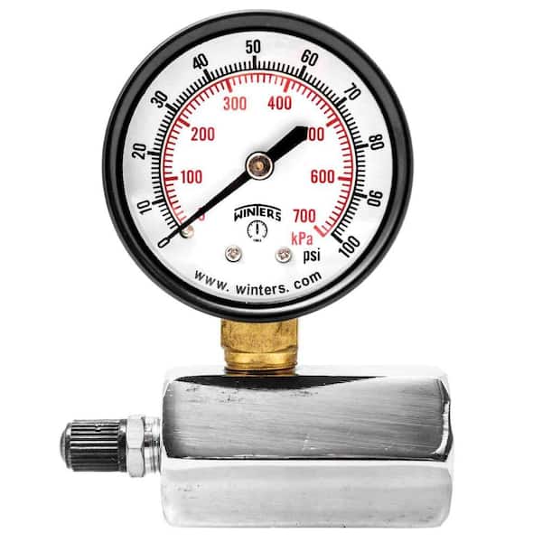 Winters Instruments PETG Series 2 in. Gas Test Pressure Gauge with Test Valve Adapts to 3/4 in. FNPT and Range of 0-100 psi/kPa
