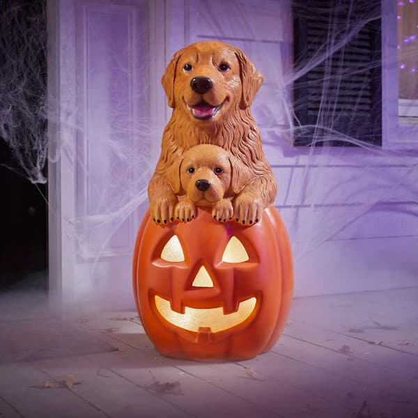 2.5 ft Halloween Classics Hand-Painted LED Golden Retriever with Puppy Greeter