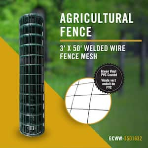 Welded Wire Fence Mesh 3 ft. x 50 ft., Rectangular Mesh, Green Vinyl PVC Coated