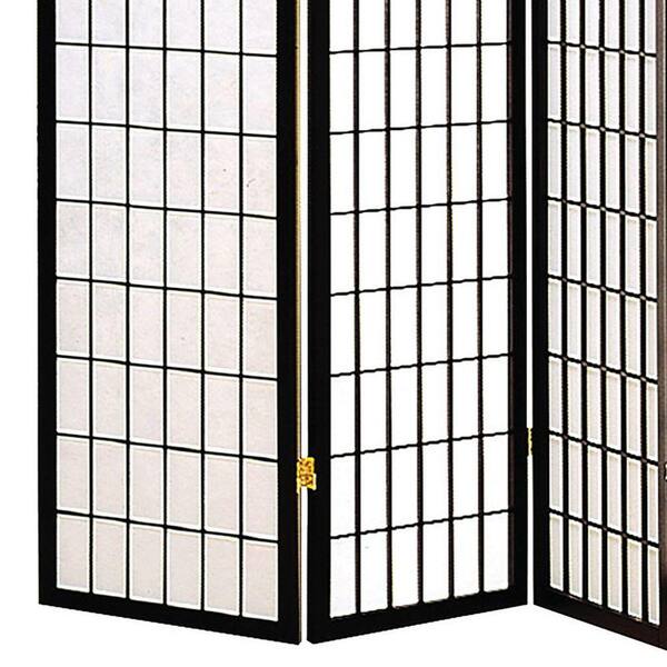 Jakun Black Shoji 4 Panel Room Divider Office Separator Solid Wood Frame Panels 