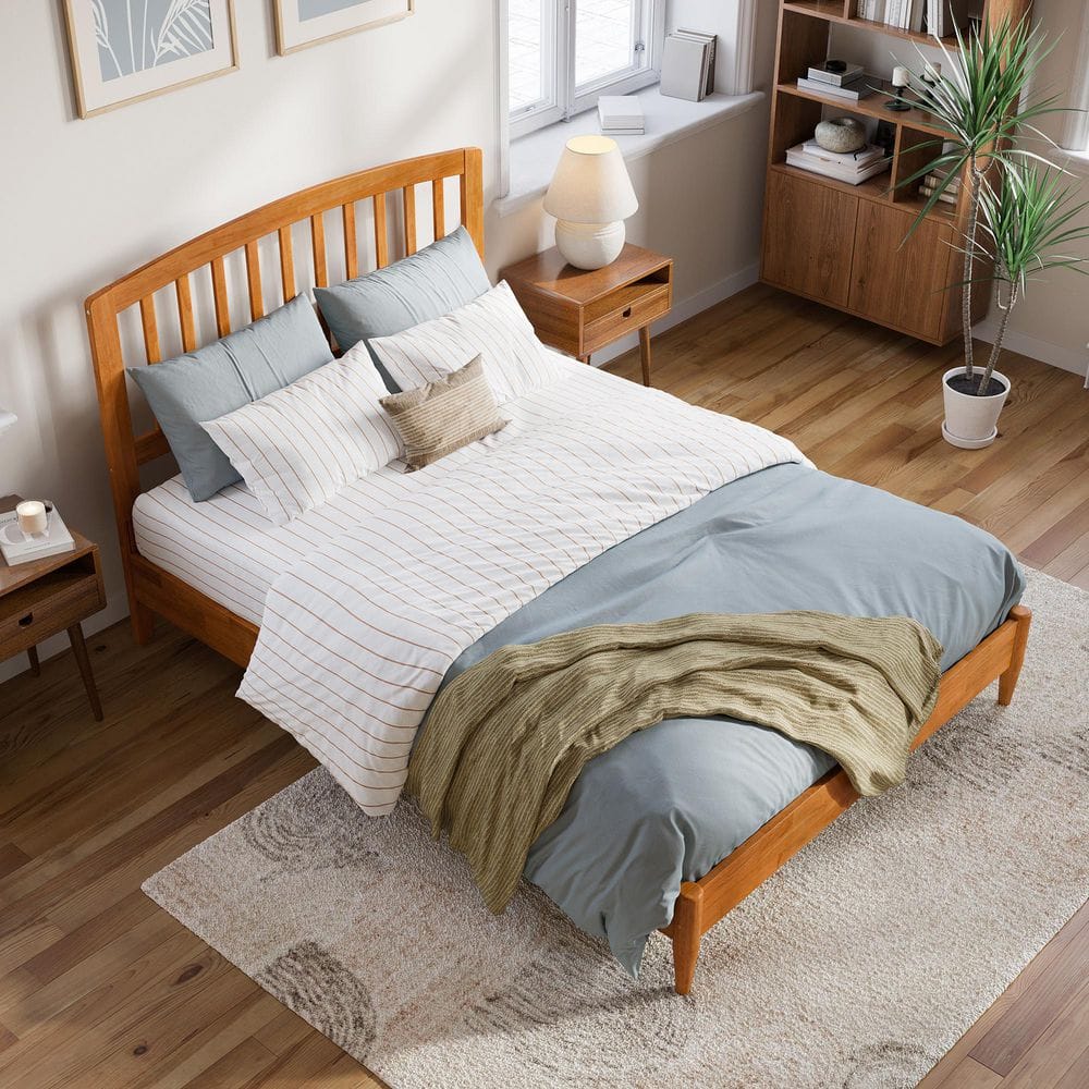 Quincy Light Toffee Full Wood Platform Bed with Slats