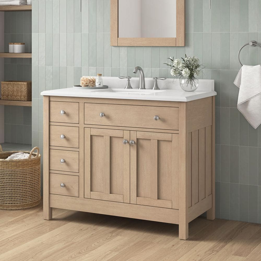 Newcastle 42" Sahara Birch Single Sink Bathroom Vanity with White Marble Top