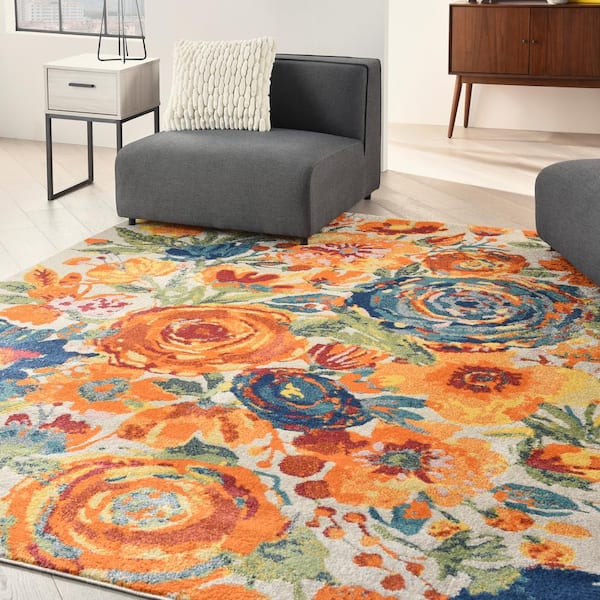 Allur Ivory Multicolor 8 ft. x 10 ft. Botanical Area Rug