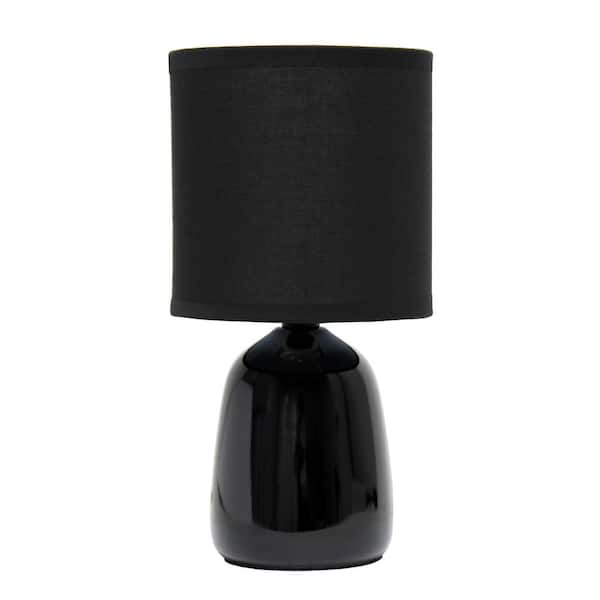 Simple Designs 10.04 in. Black Tall Traditional Ceramic Thimble Base Bedside Table Desk Lamp with Matching Fabric Shade