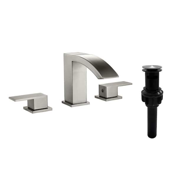 8 in. Widespread Double Handle Bathroom Faucet with Drain Kit Included in Nickel