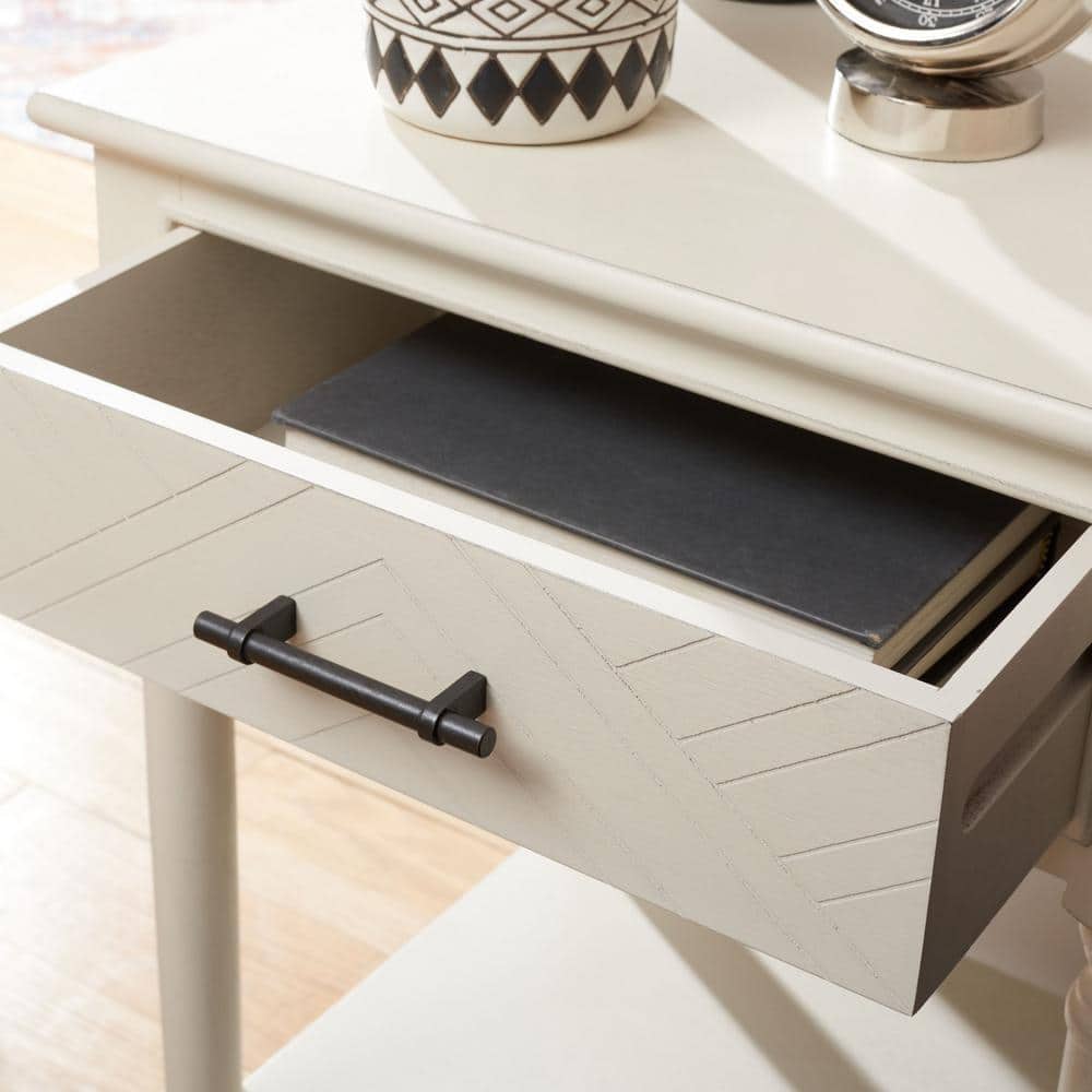 Distressed White Wood Rectangular Storage Accent Table