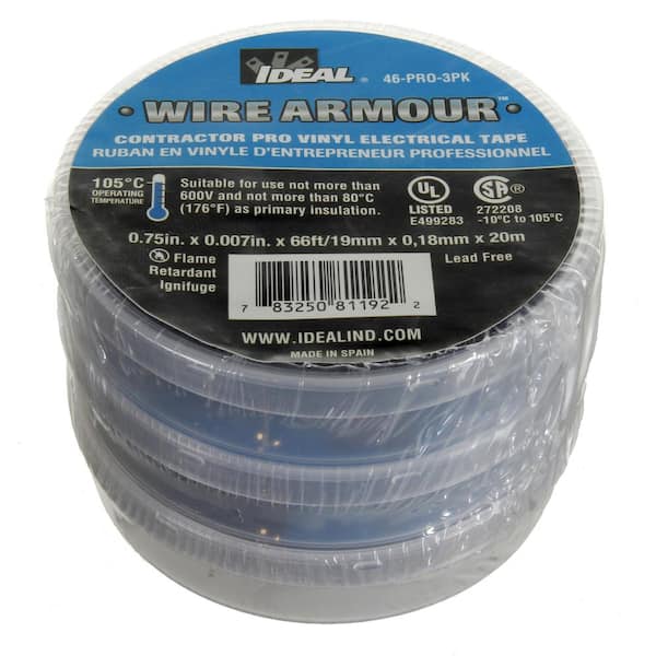 IDEAL Wire Armour 3/4 in. x 66 ft. x 0.007 in. Contractor Pro Vinyl Tape,  Black (3-Pack) 46-PRO-3PK - The Home Depot