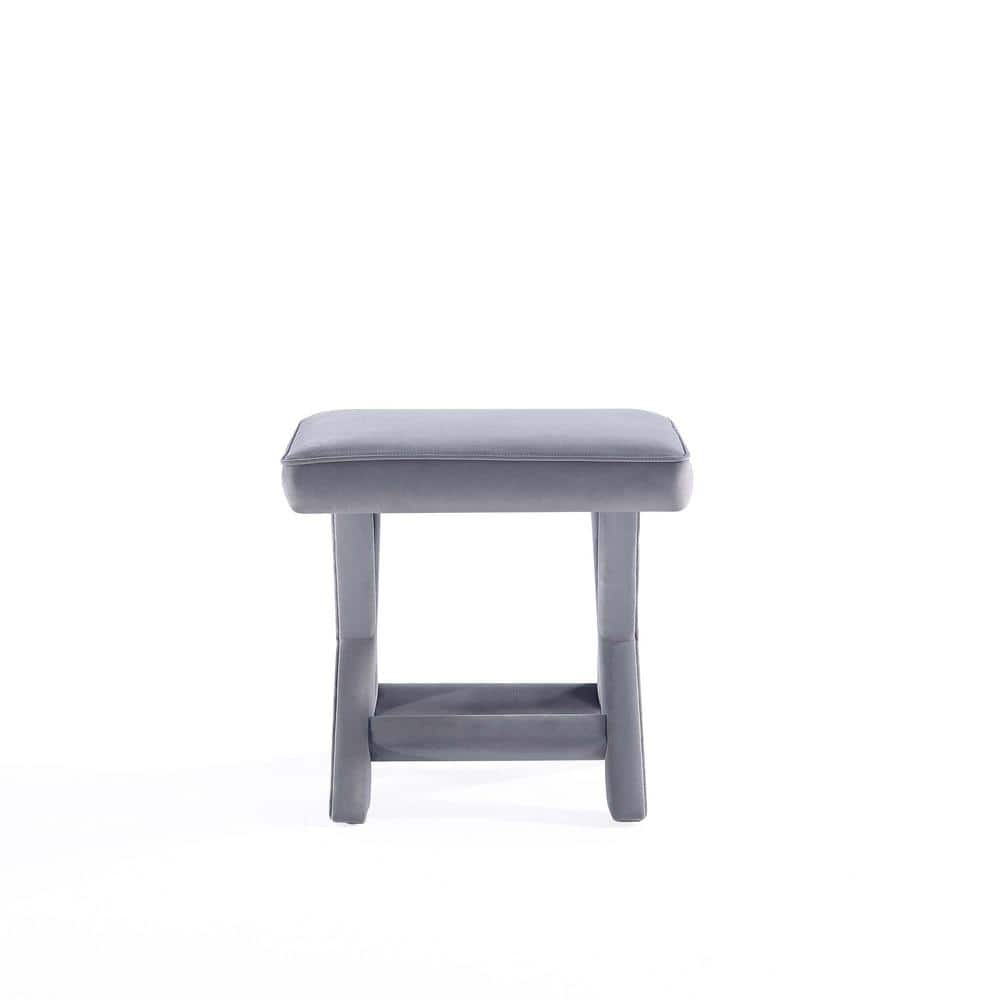 Abigail Gray Velvet Upholstered X-Base Ottoman